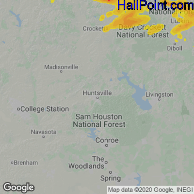 Hail Map for Huntsville, TX Region on April 9, 2021 