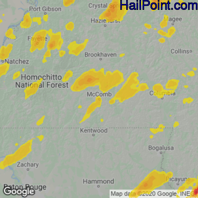 Hail Map for McComb, MS Region on April 10, 2021 