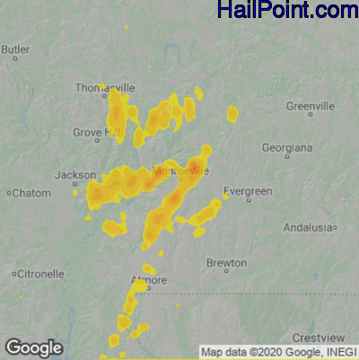 Hail Map for Monroeville, AL Region on April 10, 2021 