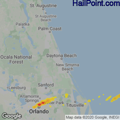 Hail Map for Daytona Beach, FL Region on April 11, 2021