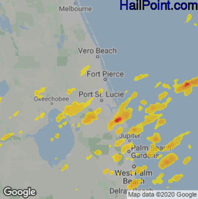 Hail Map for Port St. Lucie, FL Region on April 11, 2021 