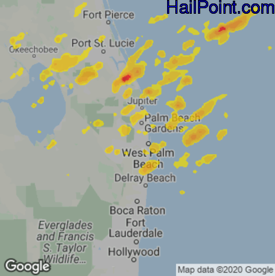 Hail Map for West Palm Beach, FL Region on April 11, 2021