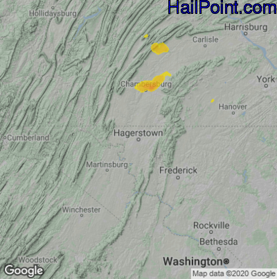Hail Map for Hagerstown, MD Region on April 12, 2021