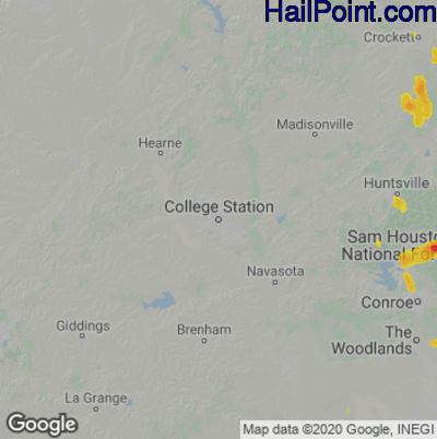 Hail Map for College Station, TX Region on April 12, 2021