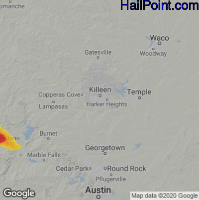 Hail Map for Killeen, TX Region on April 13, 2021 