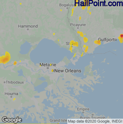 Hail Map for New Orleans, LA Region on April 13, 2021