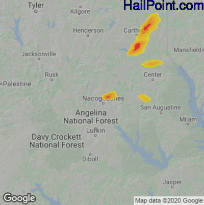 Hail Map for Nacogdoches, TX Region on April 13, 2021