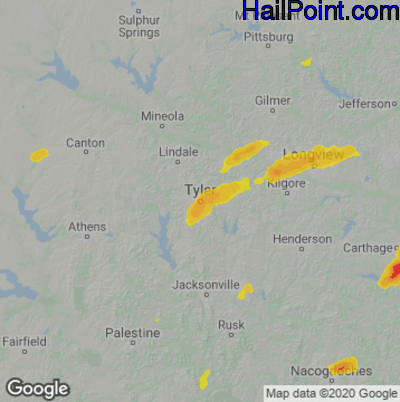 Hail Map for Tyler, TX Region on April 13, 2021 