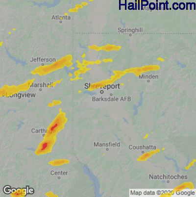 Hail Map for Shreveport, LA Region on April 13, 2021
