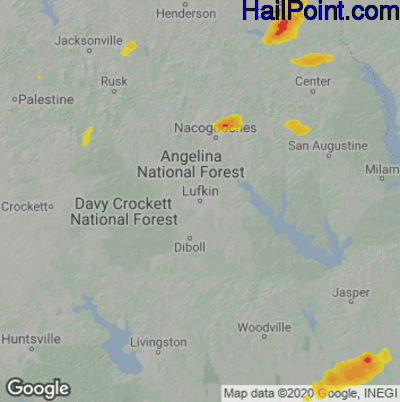 Hail Map for Lufkin, TX Region on April 13, 2021