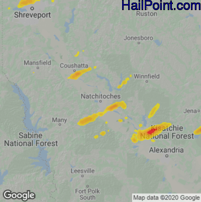 Hail Map for Nachitoches, LA Region on April 14, 2021