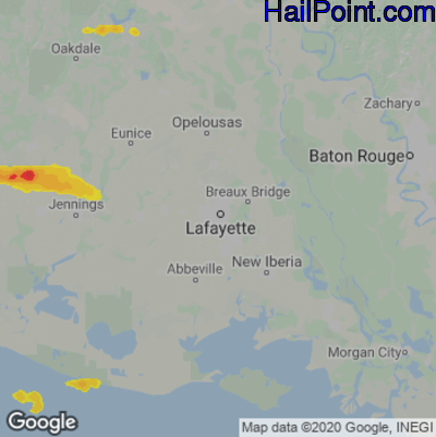 Hail Map for Lafayette, LA Region on April 15, 2021