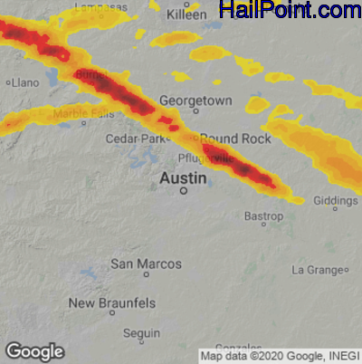 Hail Map for Austin, TX Region on April 15, 2021 