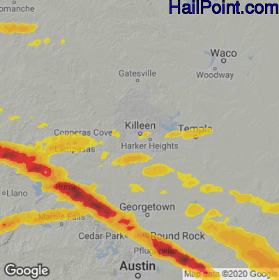 Hail Map for Killeen, TX Region on April 15, 2021 