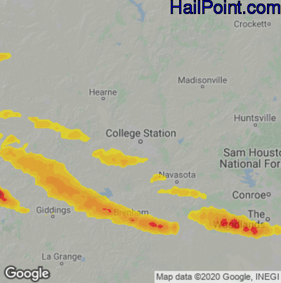 Hail Map for College Station, TX Region on April 15, 2021