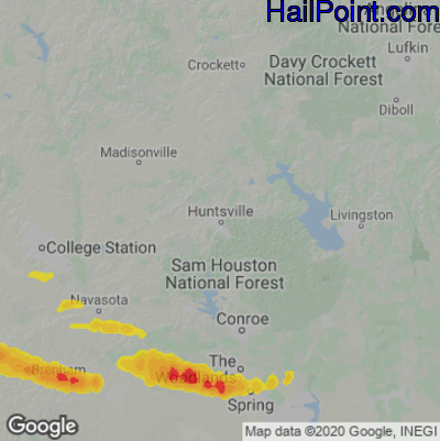 Hail Map for Huntsville, TX Region on April 15, 2021