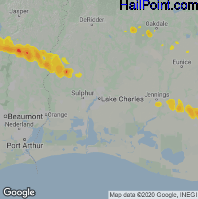 Hail Map for Lake Charles, LA Region on April 16, 2021