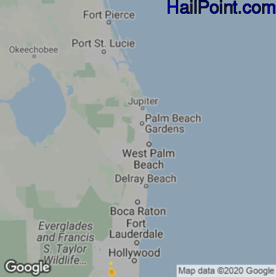 Hail Map for West Palm Beach, FL Region on April 17, 2021