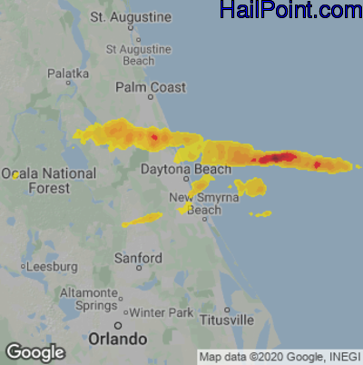 Hail Map for Daytona Beach, FL Region on April 18, 2021