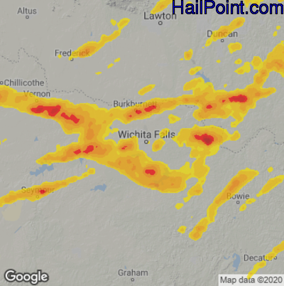 Hail Map for Wichita Falls, TX Region on April 23, 2021