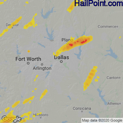 Hail Map for Dallas, TX Region on April 23, 2021