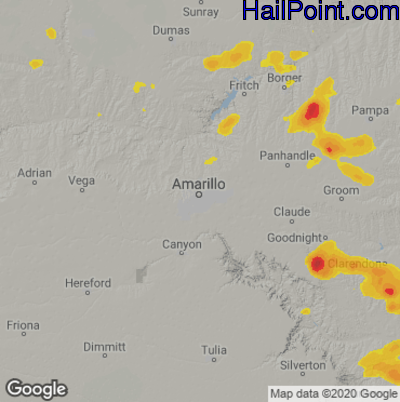 Hail Map for Amarillo, TX Region on April 23, 2021