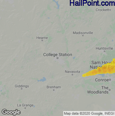 Hail Map for College Station, TX Region on April 23, 2021
