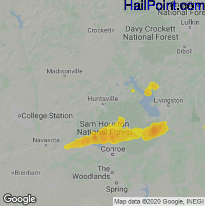 Hail Map for Huntsville, TX Region on April 23, 2021