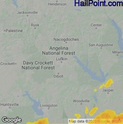 Hail Map for Lufkin, TX Region on April 23, 2021 