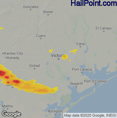 Hail Map for Victoria, TX Region on April 24, 2021