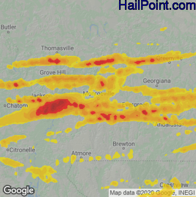Hail Map for Monroeville, AL Region on April 24, 2021