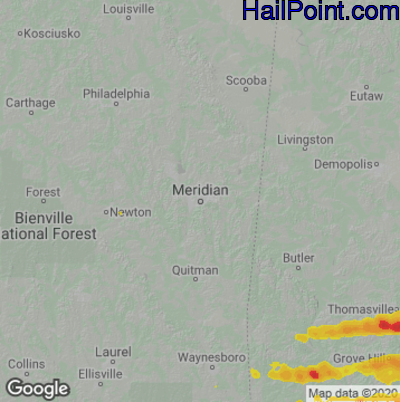 Hail Map for Meridan, MS Region on April 24, 2021