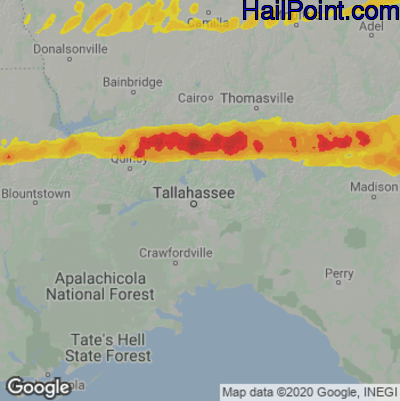 Hail Map for Tallahassee, FL Region on April 24, 2021 
