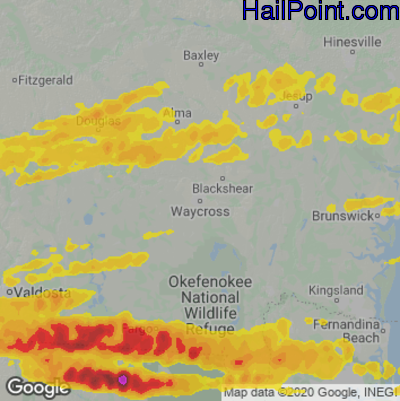 Hail Map for Waycross, GA Region on April 24, 2021 