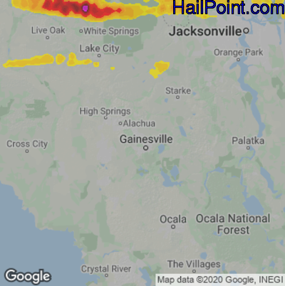 Hail Map for Gainesville, FL Region on April 24, 2021
