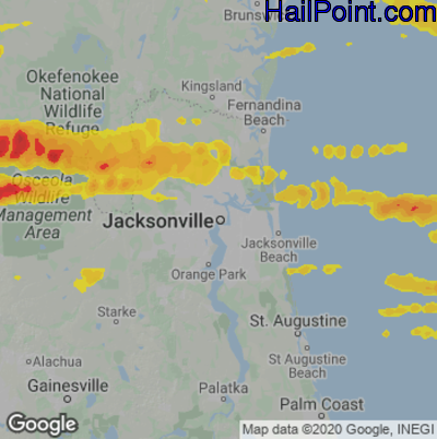 Hail Map for Jacksonville, FL Region on April 24, 2021