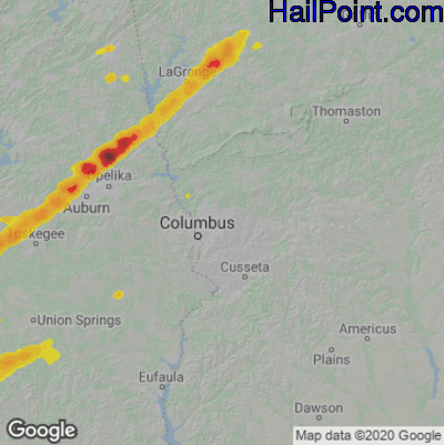 Hail Map for Columbus, GA Region on April 24, 2021 