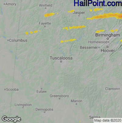 Hail Map for Tuscaloosa, AL Region on April 24, 2021