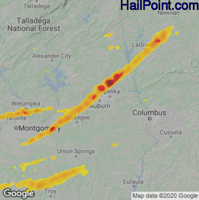 Hail Map for Auburn, AL Region on April 24, 2021 