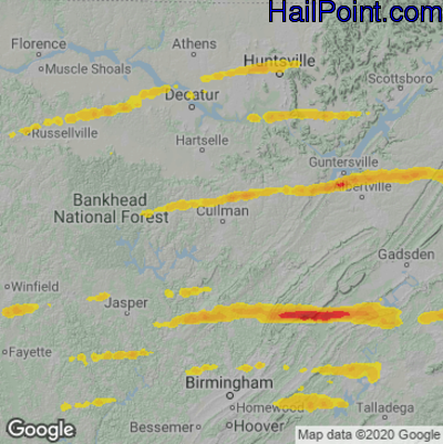 Hail Map for Cullman, AL Region on April 24, 2021 