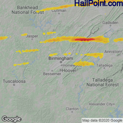 Hail Map for Birmingham, AL Region on April 24, 2021