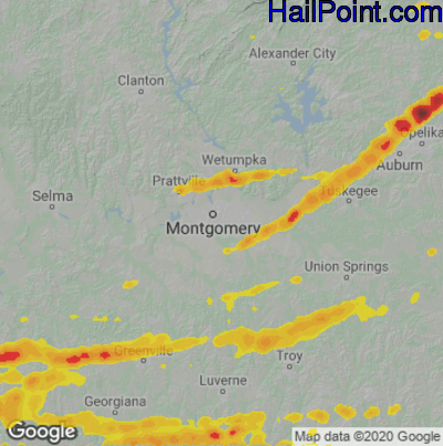 Hail Map for Montgomery, AL Region on April 24, 2021