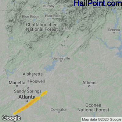 Hail Map for Gainsville, GA Region on April 24, 2021 