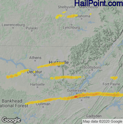Hail Map for Huntsville, AL Region on April 24, 2021