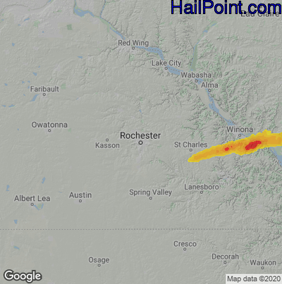 Hail Map for Rochester, MN Region on April 27, 2021