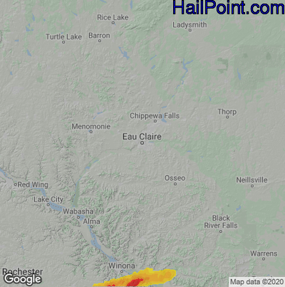 Hail Map for Eau Claire, WI Region on April 27, 2021