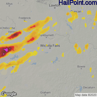 Hail Map for Wichita Falls, TX Region on April 27, 2021