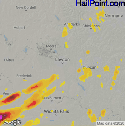 Hail Map for Lawton, OK Region on April 27, 2021