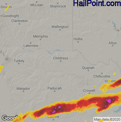 Hail Map for Childress, TX Region on April 27, 2021