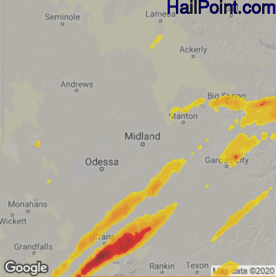 Hail Map for Midland, TX Region on April 28, 2021 